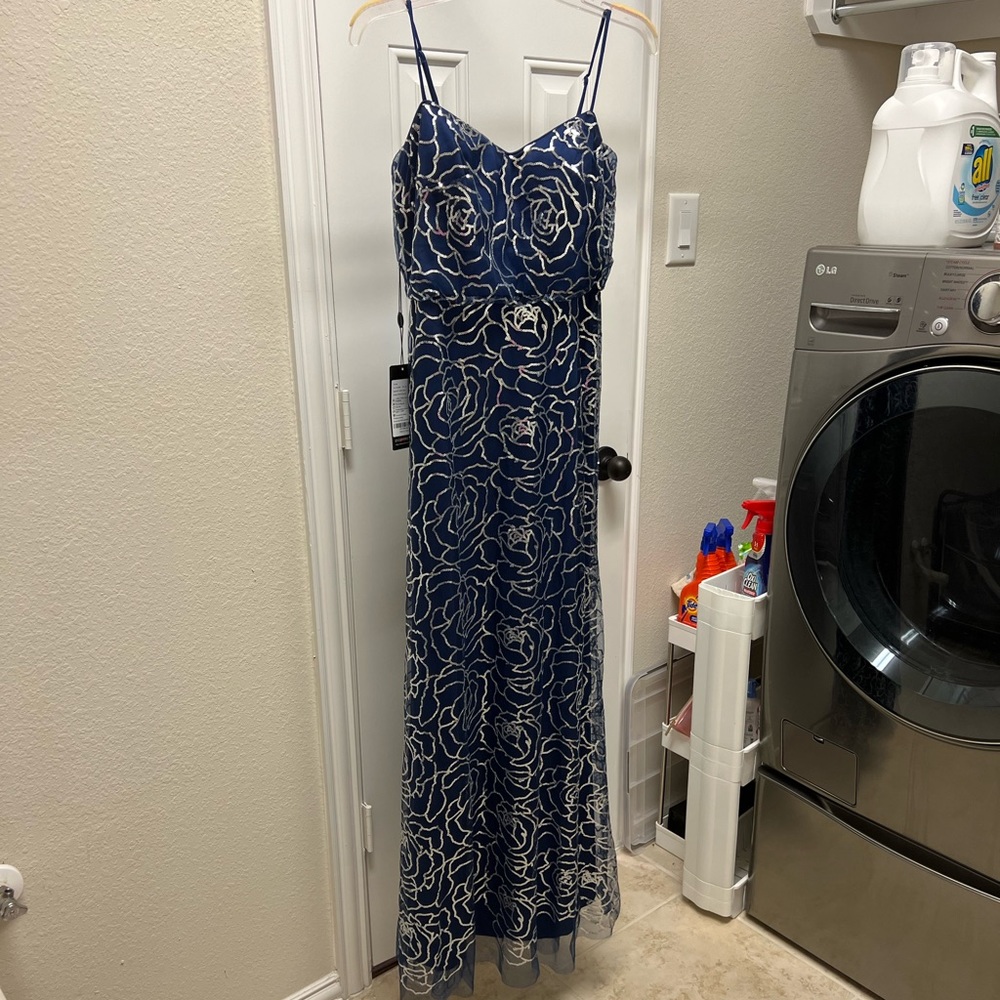 Navy Sequined Sheath Evening dress - NWT